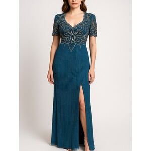 Vintage Alyce Designs Beaded Sequin Gown Rare Size 10‎ Formal Evening Slit Dress